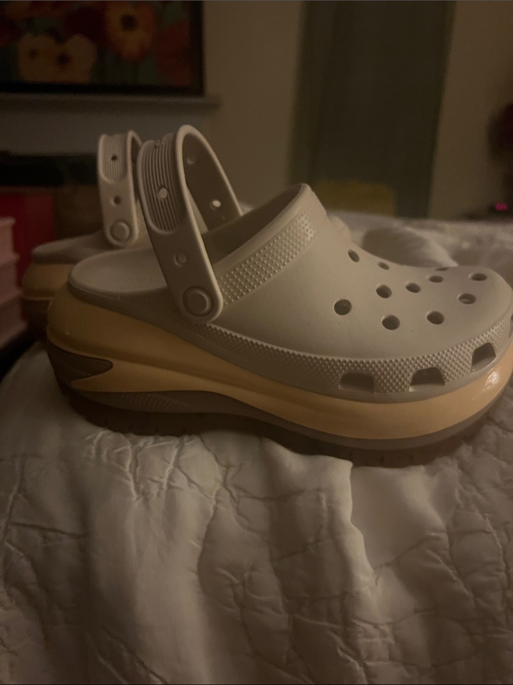 CROCS Women's Platform Clog in Cream and Tan